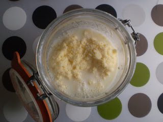 The butterfat and buttermilk, separate at last.