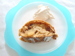Apple strudel and whipped cream
