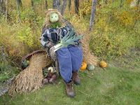 A cabbage-headed scarecrow at Tipi Creek Farm