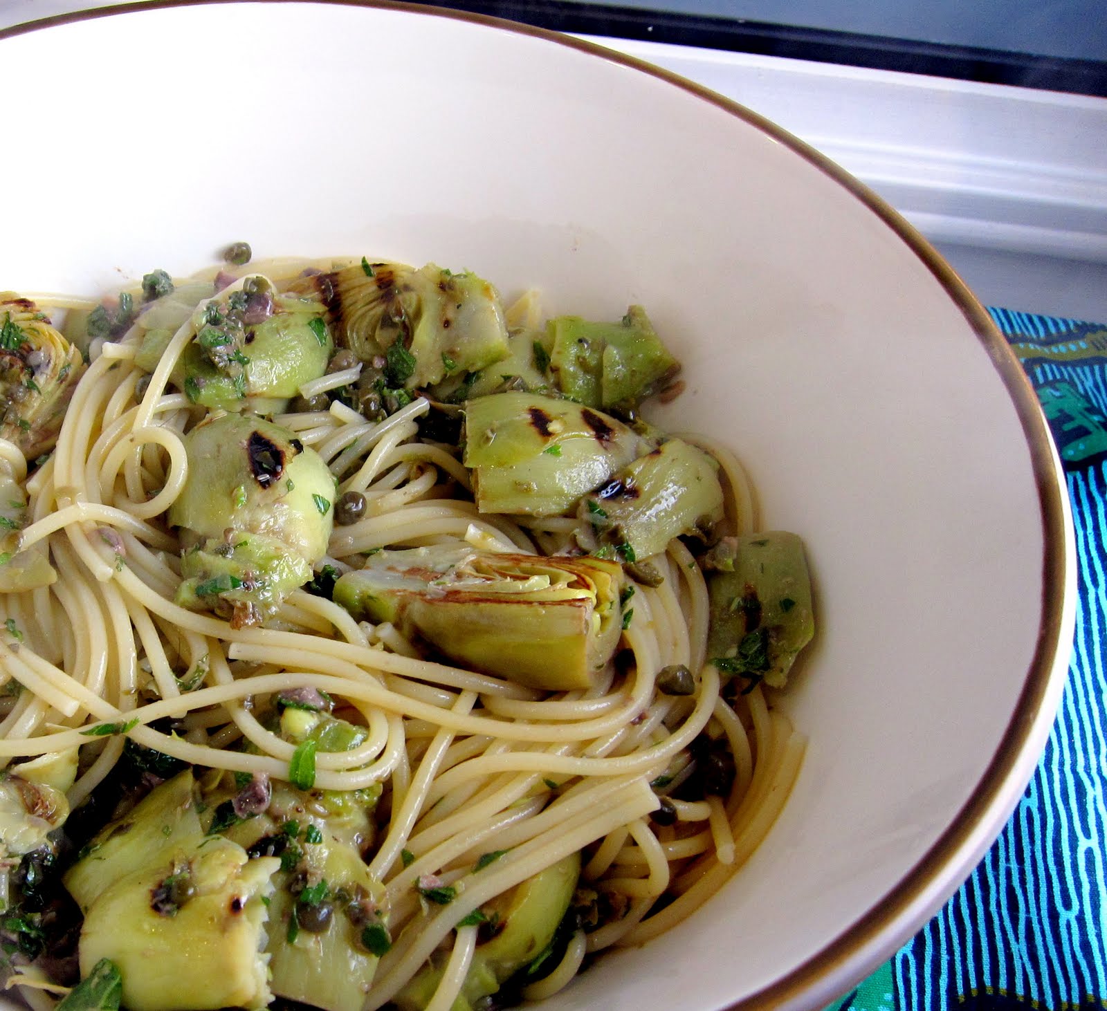 Spaghetti with Baby Artichokes and CaperMint Sauce Noodle Fever