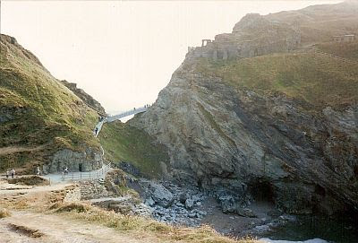 Tintagel, with Merlin's Cave visible, below right