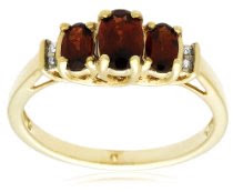10k Yellow Gold January Birthstone 3-Stone Garnet Ring w/ Diamond Accent, Size 7