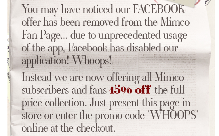 Mimco discount coupons