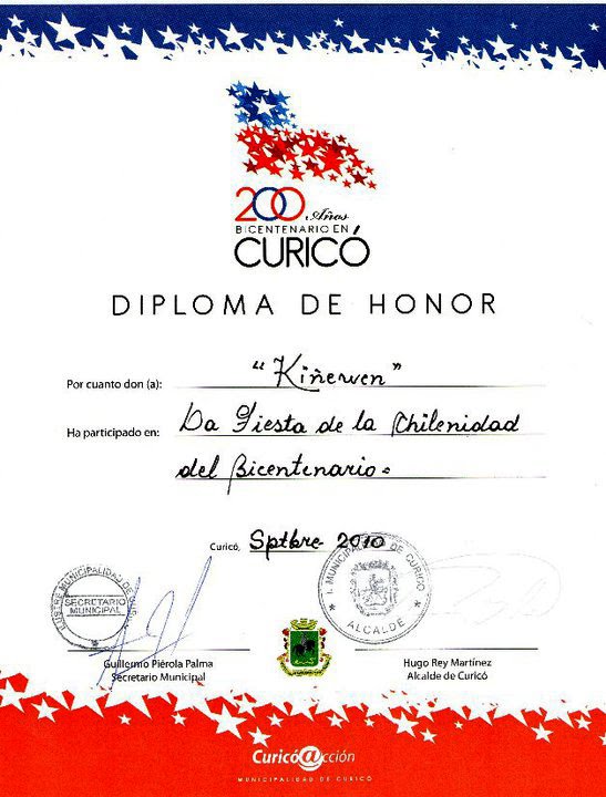 Conjunto Kiñewen: Diploma de honor