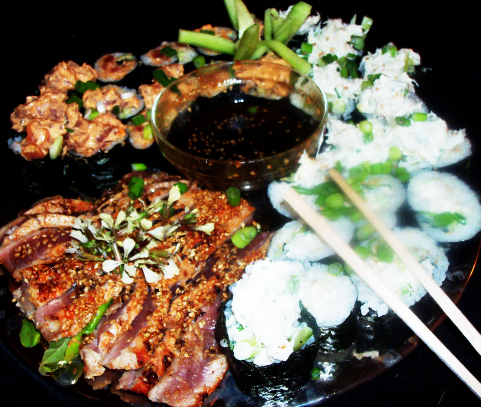 The Foodie Fixx Spicy Tuna Roll, Ginger Crab Roll, & Seared Ahi