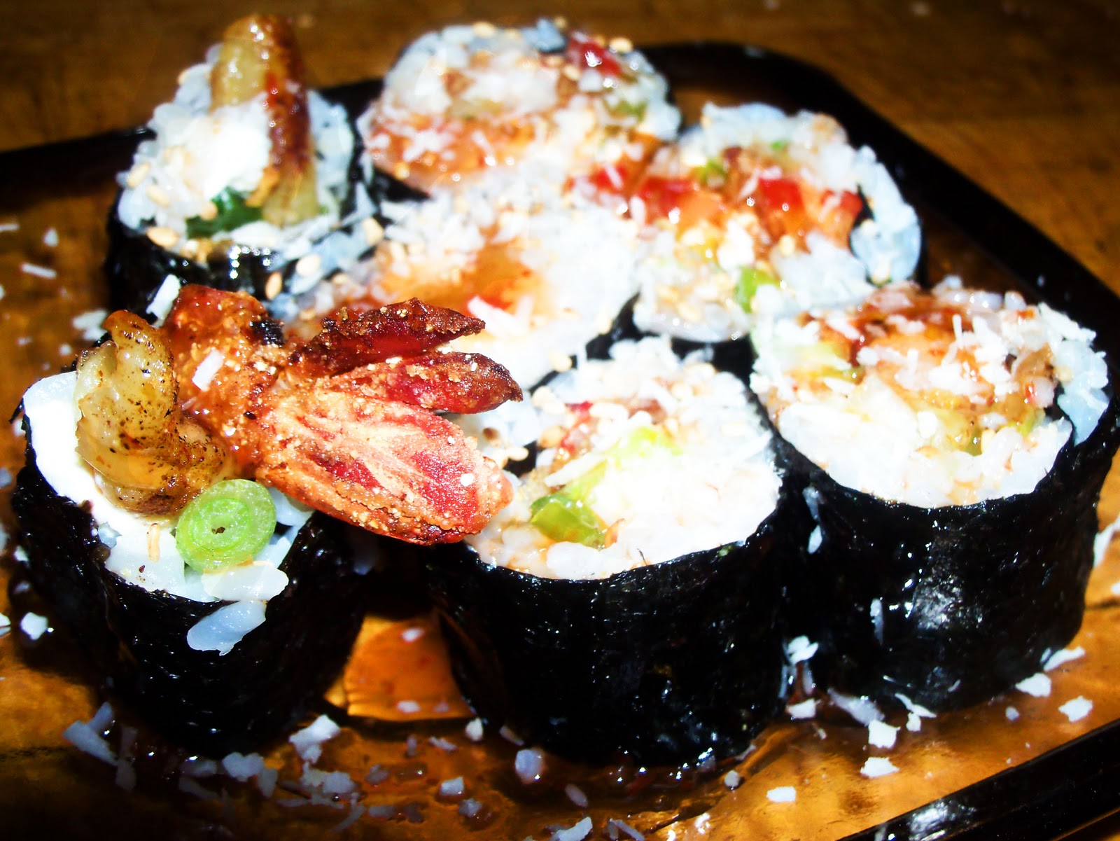 The Foodie Fixx Shrimp Tempura & Banana Roll with Coconut & a Sweet