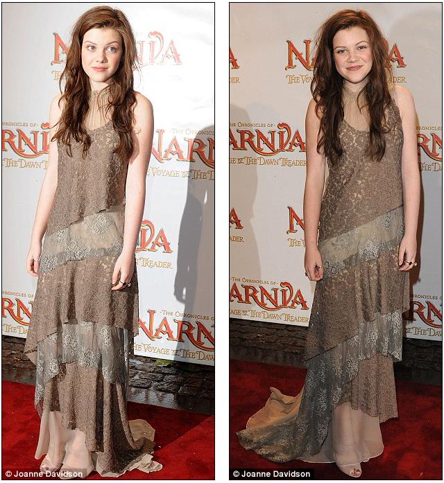 georgie henley and anna popplewell. Georgie wore a long brown lace