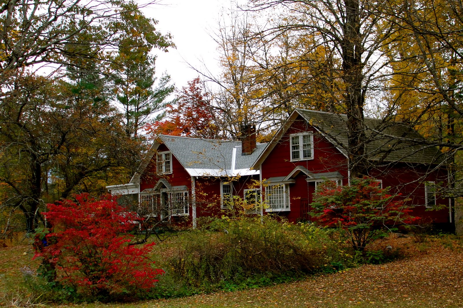 Brattleboro red house in autumn