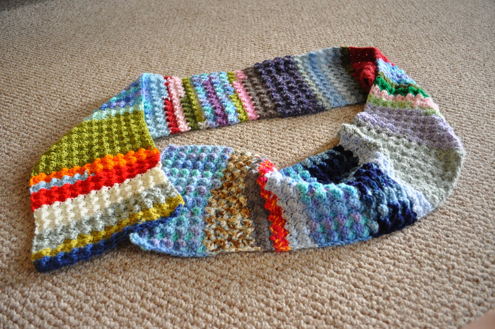 Puffed Shell Stitch Scrap Yarn Blanket and Scarf A Girl and Her Yarn