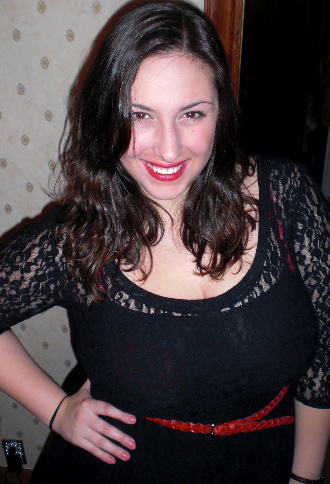 Black And White With Red Belt Dress at ShopStyle