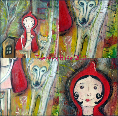 Close up Collage of Little Red Riding Hood Mixed Media Painting
