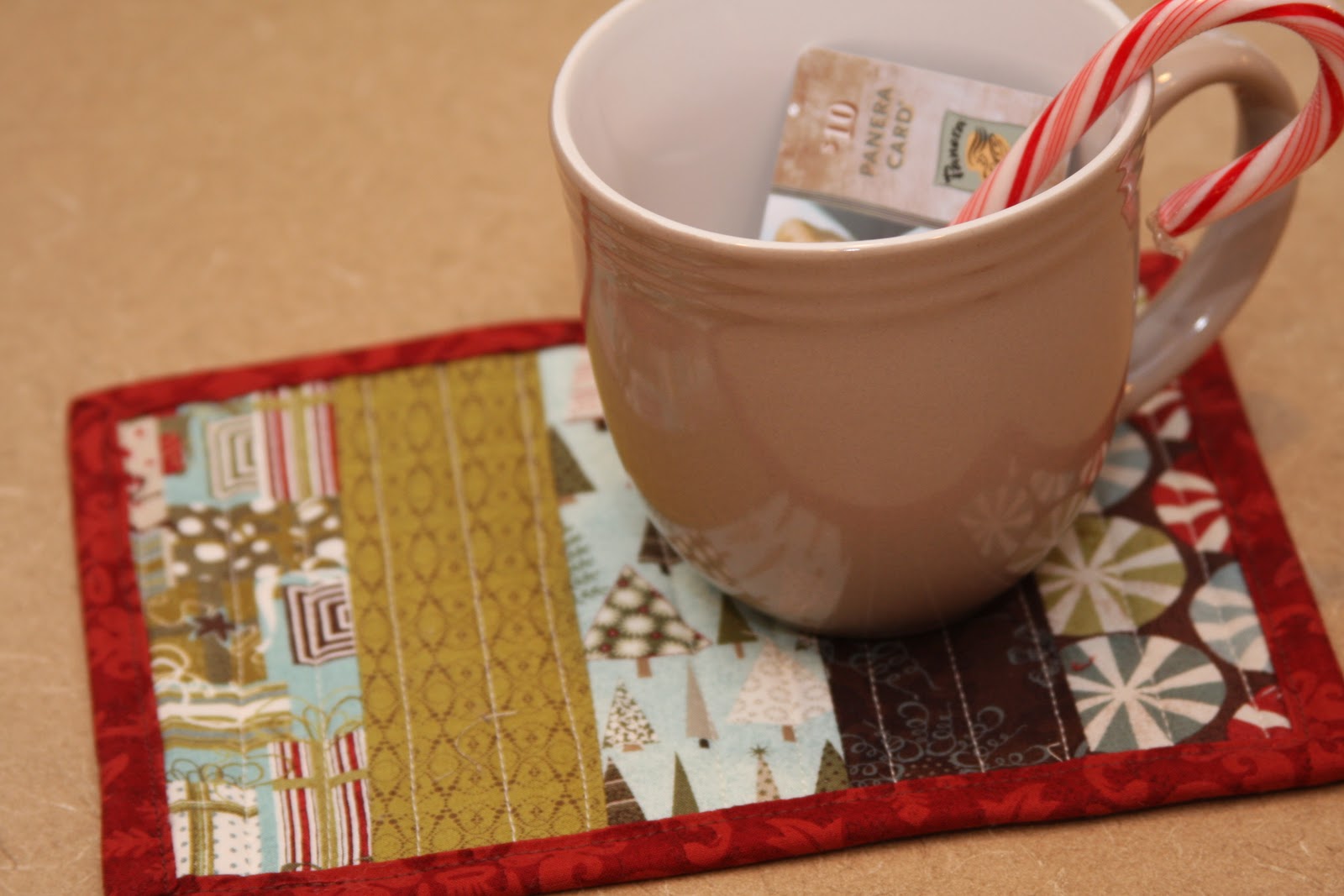 stitching under oaks mug mats