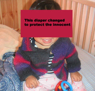 Happy Baby in hand made sweater