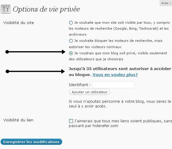 wordpress vie privée