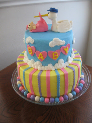 Baby Birthday Cakes on Ms  Cakes  Stork Baby Shower Cake