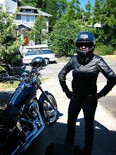 Getting ready for the other kind of bike ride on Jason's purple Harley