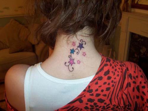 tattoos on neck stars. 3 star tattoo on neck.