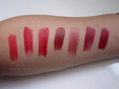 Red lipstick swatches:NARS Heat Wave, Lipstick queen red sinner, Chanel rouge coco gabrielle, MAC Dubonnet, NARS Gypsy,Dolce and Gabbana Ultra, MAC So Scarlet