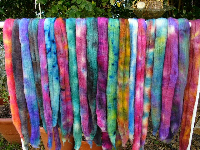 Dyed top drying outside