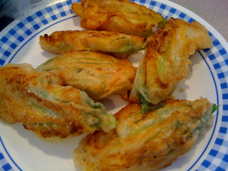 Navy Blue Kitchen Fried Squash Blossoms with Goat Cheese