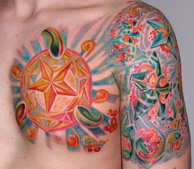Star Tattoo Design on Male Chest and Arms