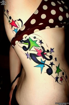 Colour Stars Design Tattoo on Side Girl