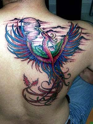 Colourfull Phoenix Tattoo Design on Back