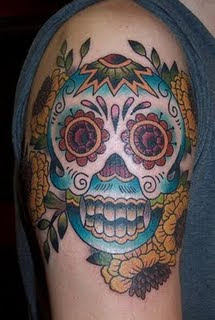 Flower Skull Tattoo Design on Male Arm