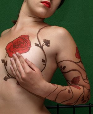 Rose Tattoo Design on Girls Breast