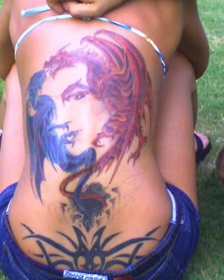 Illusion Tattoo - Dragon Tattoo Design on Girl Back Body