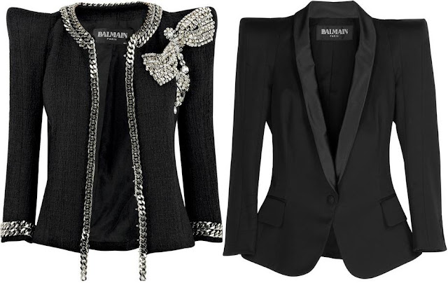 B almain ) )  Balmain+Crystal-embellished+boucl%C3%A9+jacket+and+Structured+tuxedo+jacket