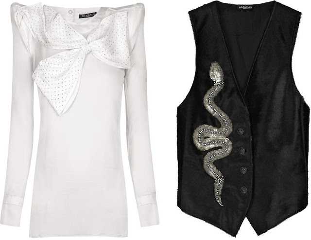 B almain ) )  Balmain+Bow-embellished+silk+blouse+and+Calfskin+embellished+waistcoat