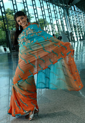 Kajal Agarwal in blue designer saree