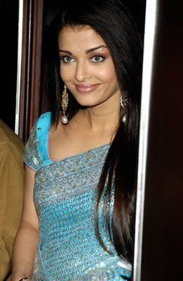 Aishwarya Rai in Blue Designer work Saree and designer blouse.