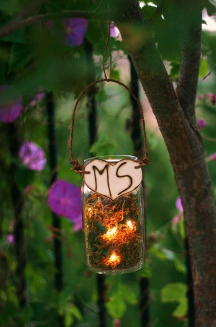 Upcycled Personalized Wood Glass Jar Outdoor Rustic Wedding Decoration