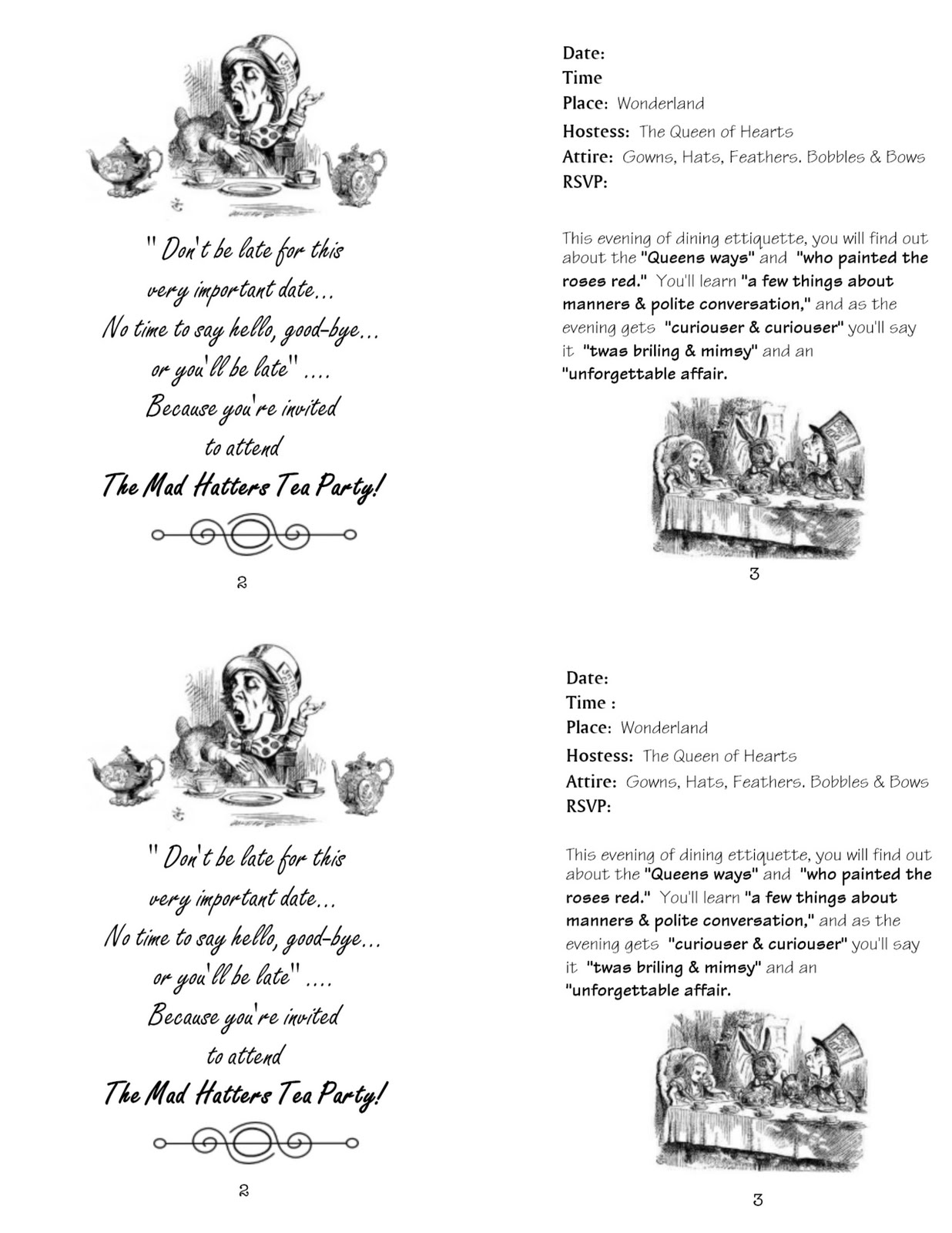 tea party menu template
