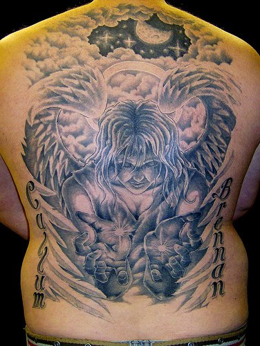 Full Back Piece Angel Tattoo Design