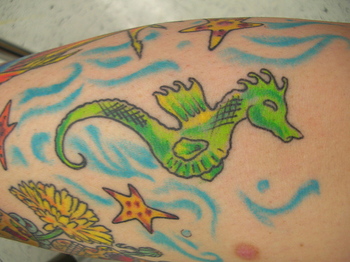 Full Color Sea Horse Tattoo Design, Star Fish Tattoos, Full Color Sea Horse Tattoo Design, Star Fish Tattoos,