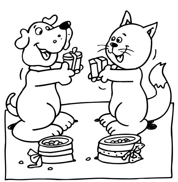 Banco de Fotos gratis: Dibujo de un perro y un gato para colorear