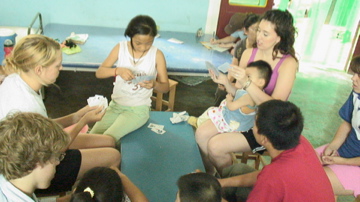 Lauren with Jia Jia playing cards