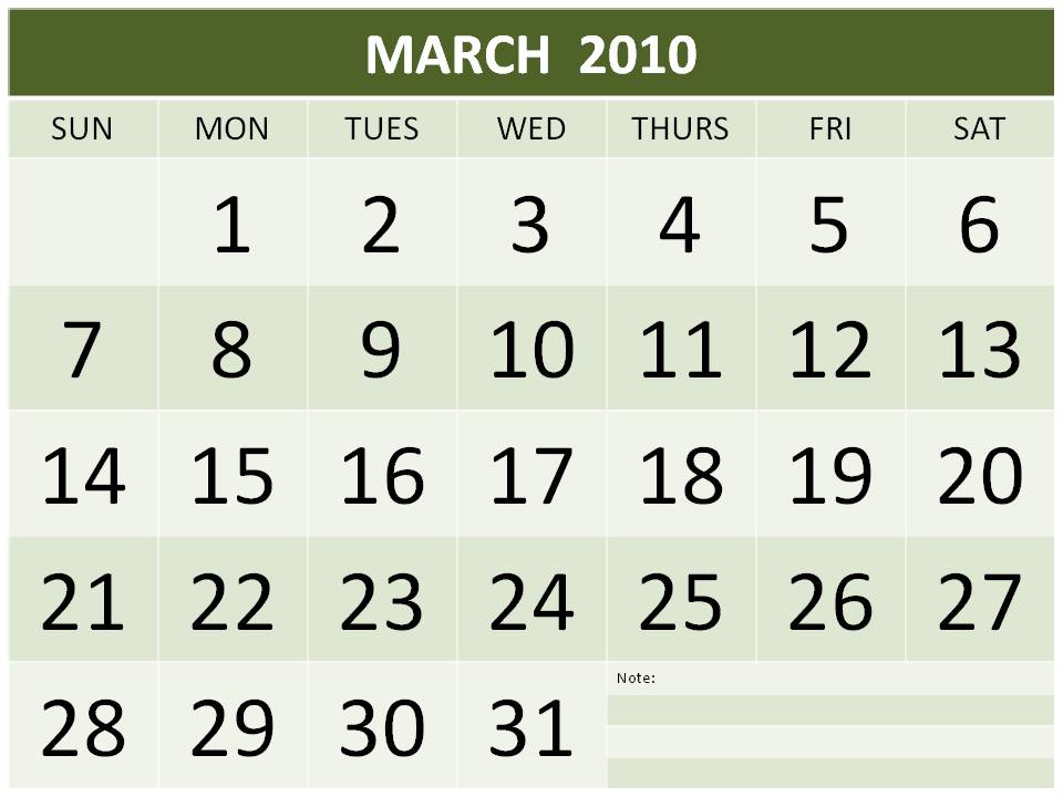 calendar 2010 march. March 2010 Singapore Calendar