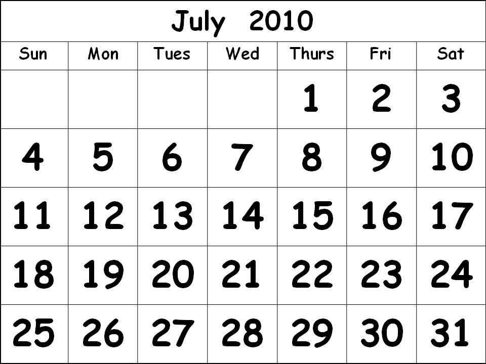 july calendars. Free DIY July 2010 Calendar