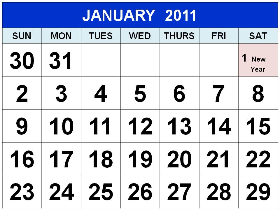 Singapore January 2011 Calendar with Holidays (PH)