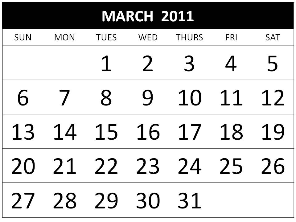 To download and print these Free Big Monthly Calendar 2011 March with big