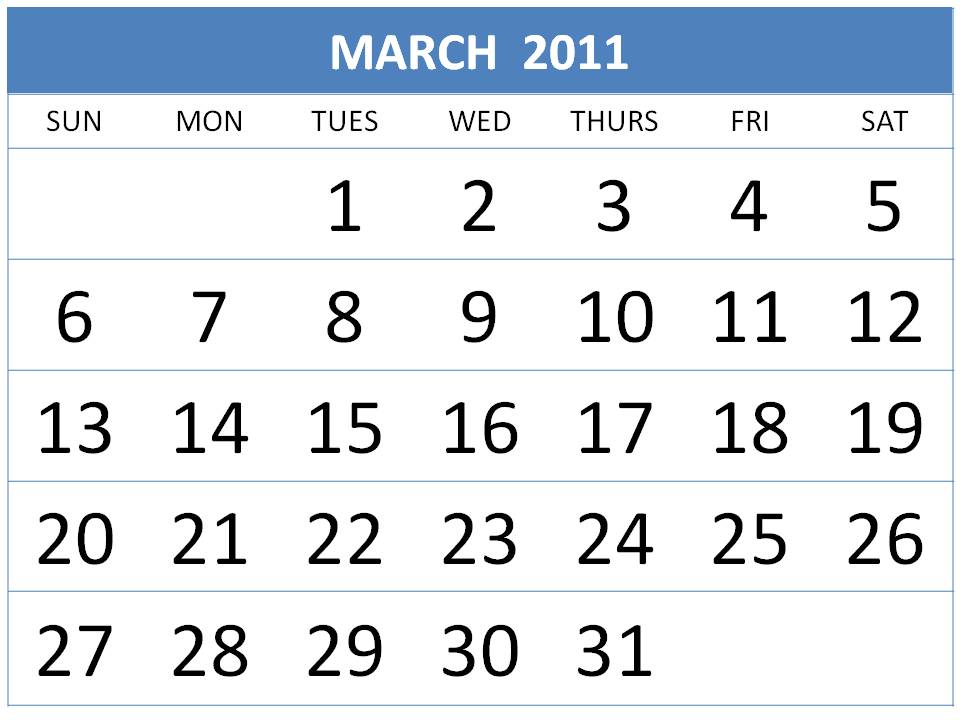 CALENDAR TEMPLATE MARCH 2011