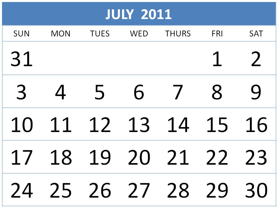 Free Monthly Calendar 2011