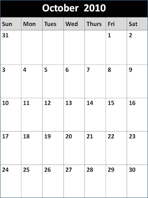 october 2010 calendar. Blank October 2010 Calendar