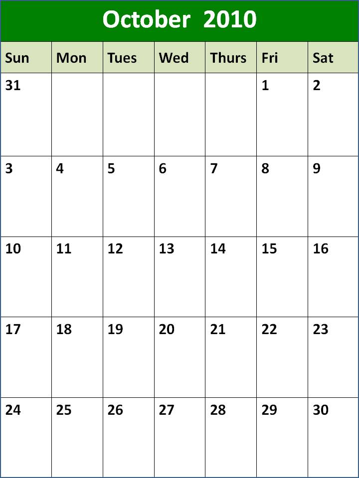 Blank 2010 Calendar Template