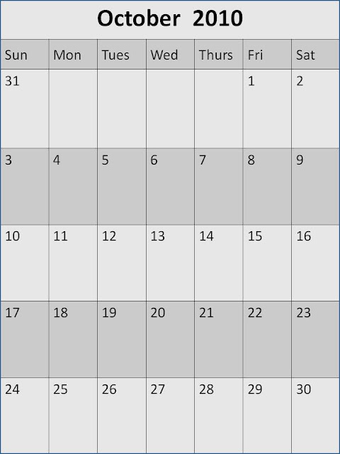 october 2010 calendar. October 2010 Calendar