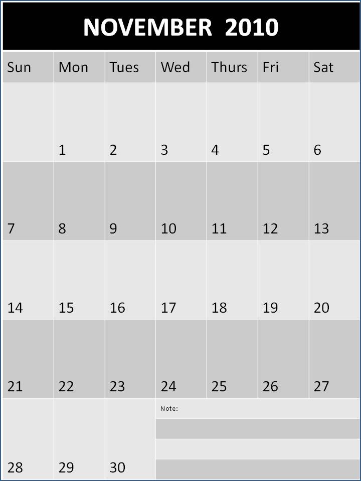 november 2010 calendar. Blank